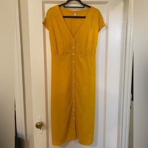 Old Navy Yellow Button Up Short Sleeve Linen Dress, L